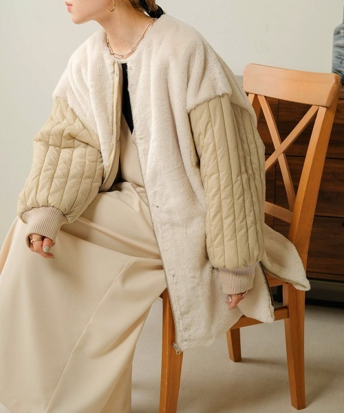 Bab（バブ）の「ファーキルティングアウター（ブルゾン・レディース・アイボリー/カーキ/モカ・M）」の10枚目の写真