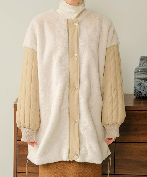 Bab（バブ）の「ファーキルティングアウター（ブルゾン・レディース・アイボリー/カーキ/モカ・M）」の14枚目の写真