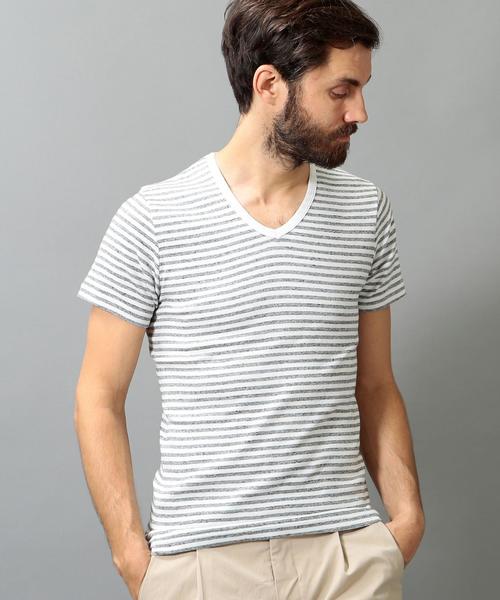 BEAUTY&YOUTH UNITED ARROWS（ビューティーアンドユースユナイテッドアローズ）の「BY フライス ボーダー ショートスリーブ VネックTシャツ ◆（Tシャツ/カットソー・メンズ・ブラック/グレー/ロイヤルブルー・MEDIUM/LARGE/SMALL/X-LARGE）」の3枚目の写真