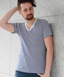 BEAUTY&YOUTH UNITED ARROWS | BY フライス ボーダー ショートスリーブ VネックTシャツ(Tシャツ/カットソー)