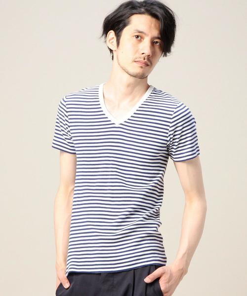 BEAUTY&YOUTH UNITED ARROWS（ビューティーアンドユースユナイテッドアローズ）の「BY フライス ボーダー ショートスリーブ VネックTシャツ ◆（Tシャツ/カットソー・メンズ・ブラック/グレー/ロイヤルブルー・MEDIUM/LARGE/SMALL/X-LARGE）」の8枚目の写真