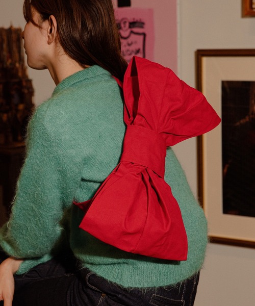 【 WHOWHAT 】 フーワット リボン バッグ 美品 ピンク ナイロン 期間限定【 WHOWHAT 】リボンバッグ （ナイロン生地)(F ブラック