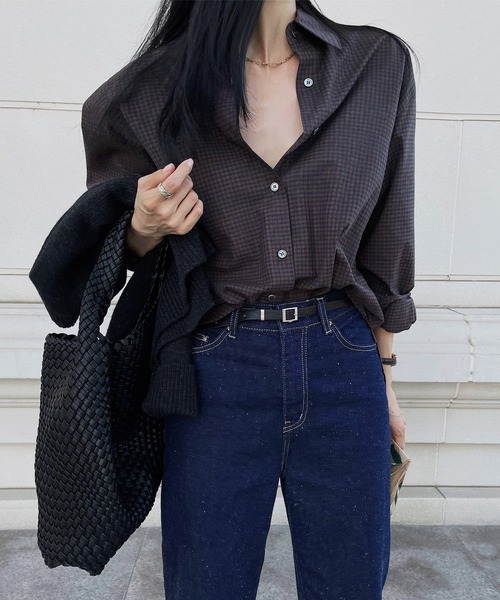 MUYMONA(ムイモナ)の「チェックルーズシャツ mmw22a013【MUYMONA】【2022AW】(シャツ/ブラウス・レディース・ダークブラウン/ライトブラウン・FREE)」の20枚目の写真