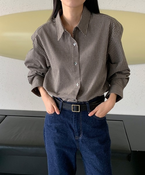 MUYMONA(ムイモナ)の「チェックルーズシャツ mmw22a013【MUYMONA】【2022AW】(シャツ/ブラウス・レディース・ダークブラウン/ライトブラウン・FREE)」の9枚目の写真