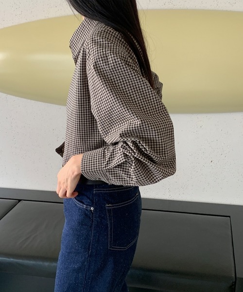 MUYMONA(ムイモナ)の「チェックルーズシャツ mmw22a013【MUYMONA】【2022AW】(シャツ/ブラウス・レディース・ダークブラウン/ライトブラウン・FREE)」の5枚目の写真