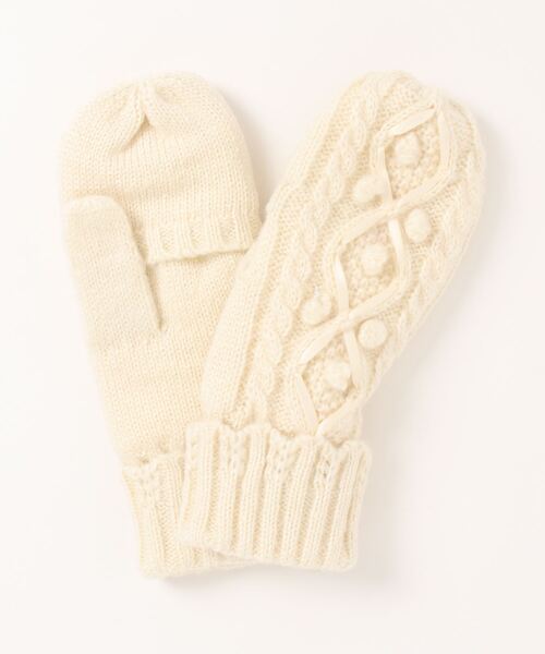 axes femme（アクシーズファム）の「ダイヤリボン使いニットミトン（手袋・レディース・ワイン/グレー/キナリ・FREE）」の2枚目の写真