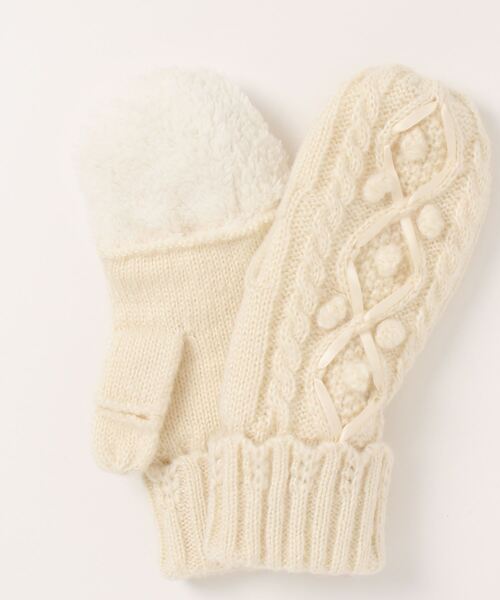 axes femme（アクシーズファム）の「ダイヤリボン使いニットミトン（手袋・レディース・ワイン/グレー/キナリ・FREE）」の4枚目の写真