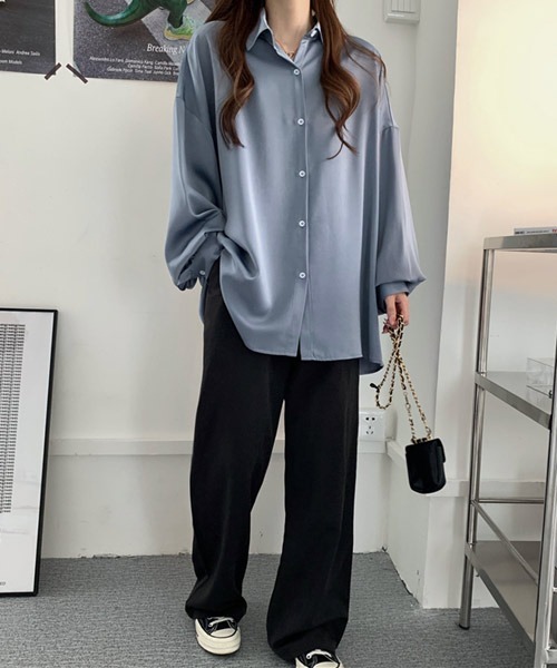i-dare(アイディア)の「【i-dare】シンプル 長袖シャツ(シャツ/ブラウス・レディース・ホワイト/ブラック/ブルーグレー・SMALL/MEDIUM/LARGE)」の10枚目の写真