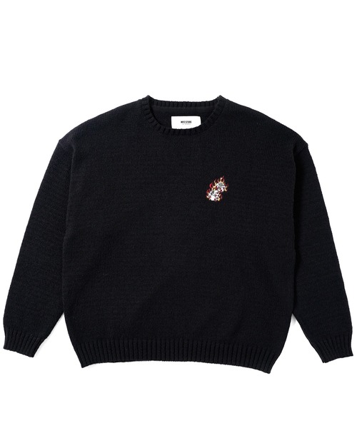 MFC STORE(エムエフシーストア)の「MFC STORE M$ DICE FLAME EMBROIDERY CREW KNIT(ニット/セーター・メンズ・ブラック・M/L/XL/XXL)」の1枚目の写真
