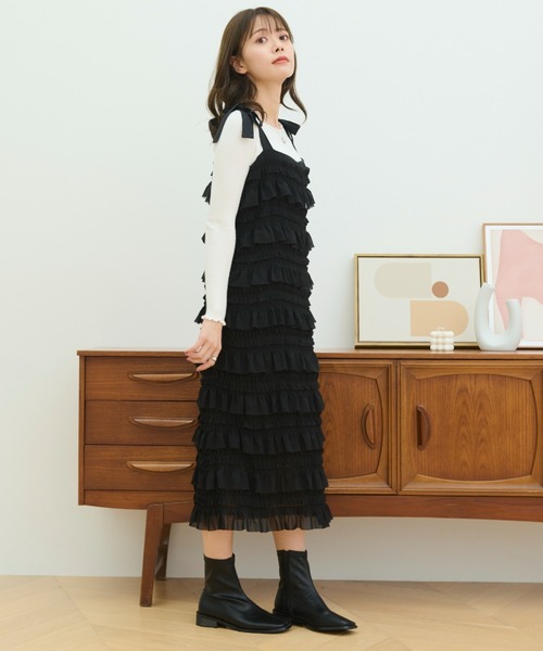 paravion(パラビオン)の「【贅沢なたっぷりフリル】【リボンで長さ調整可能】フリルキャミワンピース(ワンピース・レディース・ブラック/アイボリー・FREE)」の17枚目の写真