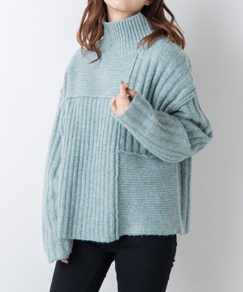 WEGO(ウィゴー)の「MUMU&GO/リブ編み切り替えプルオーバー(ニット/セーター・レディース・ブラウン/グレー/マスタード/アイボリー/ブルー/ブラック/ピンク/グリーン・FREE)」の5枚目の写真