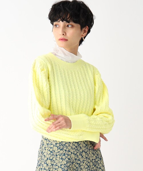 OPAQUE.CLIP（オペークドットクリップ）の「◆ケーブルミドルゲージ プルオーバーニット（ニット/セーター・レディース・オフホワイト/レモンイエロー/ベビーピンク/ライトブルー・38/36）」の3枚目の写真