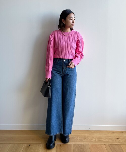 OPAQUE.CLIP（オペークドットクリップ）の「◆ケーブルミドルゲージ プルオーバーニット（ニット/セーター・レディース・オフホワイト/レモンイエロー/ベビーピンク/ライトブルー・38/36）」の12枚目の写真