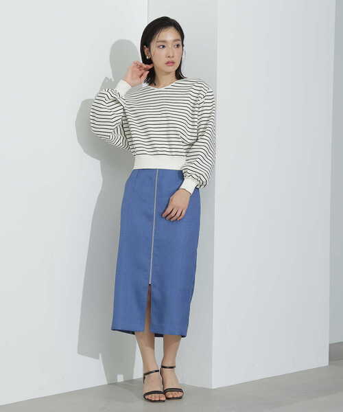 NATURAL BEAUTY BASIC（ナチュラルビューティーベーシック）の「クロップドボーダーニット（ニット/セーター・レディース・ホワイト系その他/ブラック系その他/パープル系その他・FREE）」の5枚目の写真