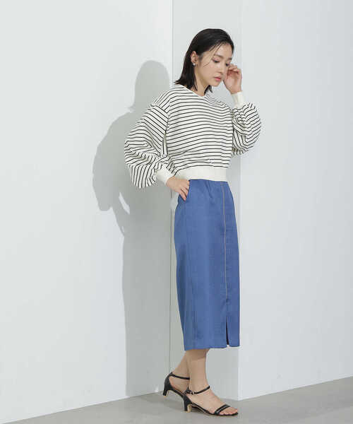 NATURAL BEAUTY BASIC（ナチュラルビューティーベーシック）の「クロップドボーダーニット（ニット/セーター・レディース・ホワイト系その他/ブラック系その他/パープル系その他・FREE）」の7枚目の写真