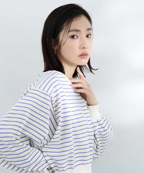 NATURAL BEAUTY BASIC（ナチュラルビューティーベーシック）の「クロップドボーダーニット（ニット/セーター・レディース・ホワイト系その他/ブラック系その他/パープル系その他・FREE）」の11枚目の写真