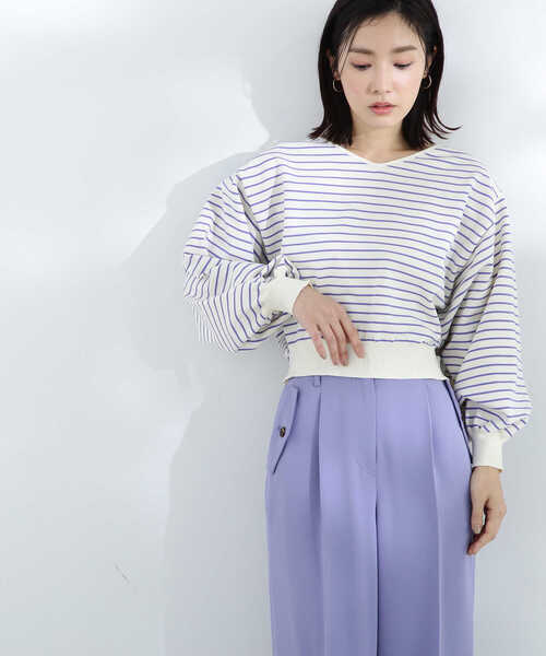 NATURAL BEAUTY BASIC（ナチュラルビューティーベーシック）の「クロップドボーダーニット（ニット/セーター・レディース・ホワイト系その他/ブラック系その他/パープル系その他・FREE）」の12枚目の写真