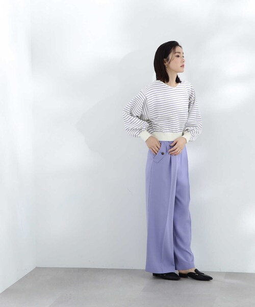 NATURAL BEAUTY BASIC（ナチュラルビューティーベーシック）の「クロップドボーダーニット（ニット/セーター・レディース・ホワイト系その他/ブラック系その他/パープル系その他・FREE）」の14枚目の写真