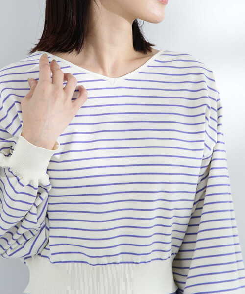 NATURAL BEAUTY BASIC（ナチュラルビューティーベーシック）の「クロップドボーダーニット（ニット/セーター・レディース・ホワイト系その他/ブラック系その他/パープル系その他・FREE）」の16枚目の写真