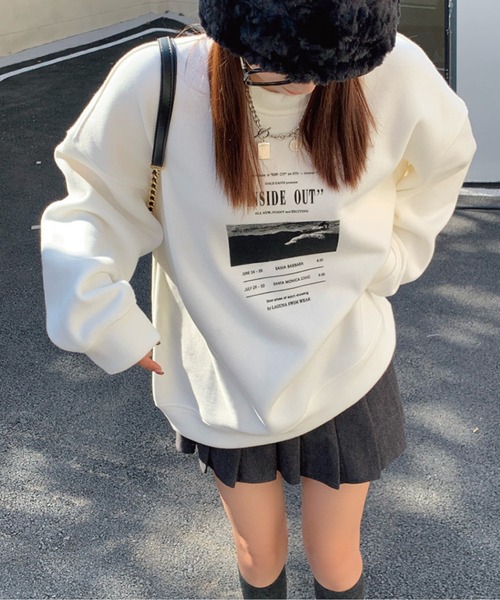 meJane（ミージェーン）の「レタリングロゴフォトプリントロンT（Tシャツ/カットソー・レディース・ホワイト/ネイビー/グレー・FREE）」の4枚目の写真