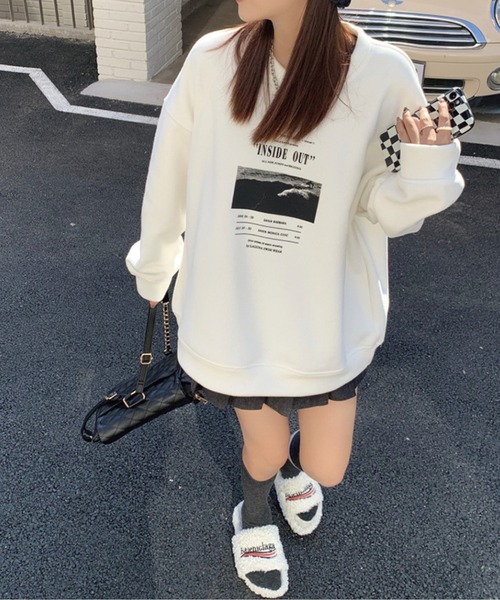 meJane（ミージェーン）の「レタリングロゴフォトプリントロンT（Tシャツ/カットソー・レディース・ホワイト/ネイビー/グレー・FREE）」の5枚目の写真