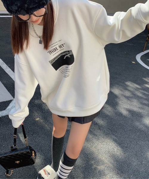 meJane（ミージェーン）の「レタリングロゴフォトプリントロンT（Tシャツ/カットソー・レディース・ホワイト/ネイビー/グレー・FREE）」の7枚目の写真