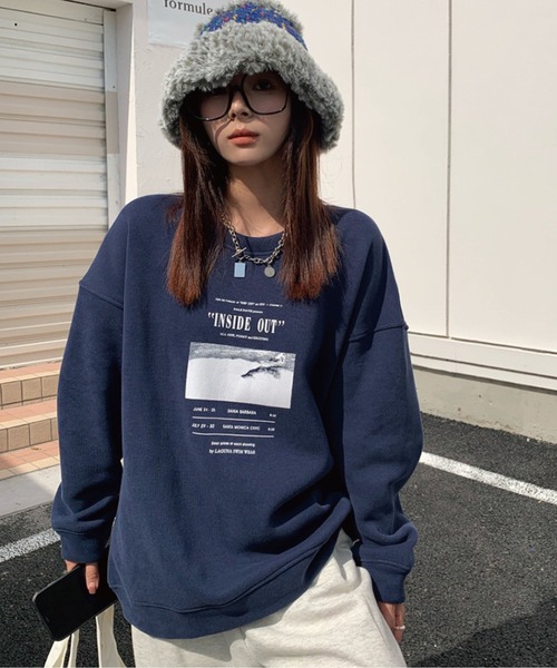 meJane（ミージェーン）の「レタリングロゴフォトプリントロンT（Tシャツ/カットソー・レディース・ホワイト/ネイビー/グレー・FREE）」の14枚目の写真