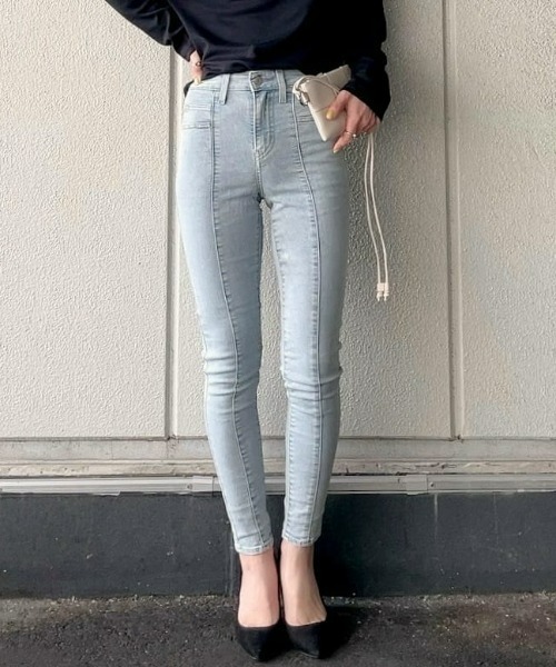 シェリエsheller ジップスキニーデニム　インディゴ　ライトブルーもあり シェリエsheller ジップスキニーデニム インディゴ ライトブルーもあり