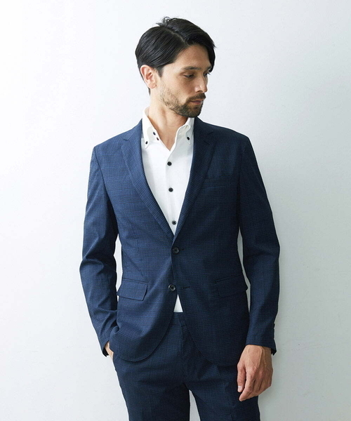 MICHEL KLEIN HOMME (ミッシェルクランオム)の「チェック柄サッカージャケット(テーラードジャケット・メンズ・ライトブルー/ブルー・MEDIUM/LARGE/X-LARGE)」の2枚目の写真