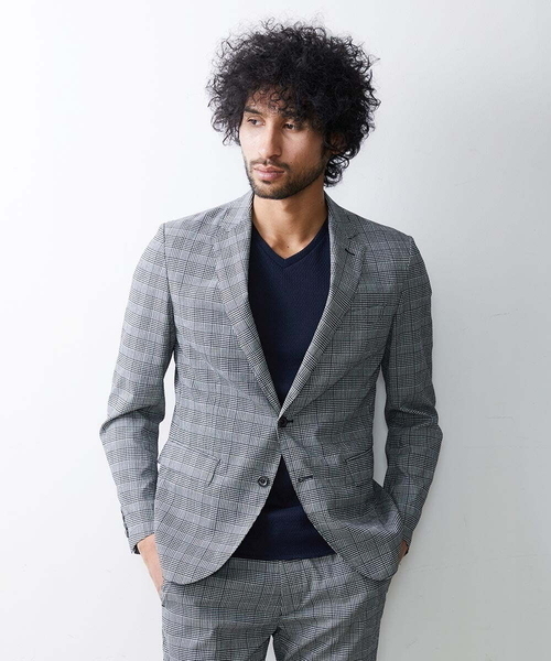 MICHEL KLEIN HOMME (ミッシェルクランオム)の「チェック柄サッカージャケット(テーラードジャケット・メンズ・ライトブルー/ブルー・MEDIUM/LARGE/X-LARGE)」の1枚目の写真