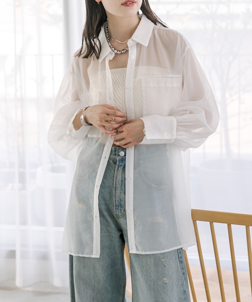 mystic(ミスティック)の「【2023SS/リバイバル】シアーシャツ(シャツ/ブラウス・レディース・ベージュ/オフホワイト/ブルー・FREE)」の10枚目の写真