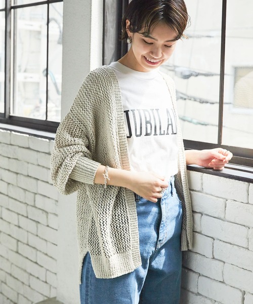 URBAN RESEARCH(アーバンリサーチ)の「透かし柄ガウンカーディガン(カーディガン/ボレロ・レディース・チャコールグレー/アイボリー/ライトカーキ・FREE)」の4枚目の写真
