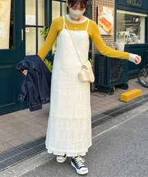 ブロックレースキャミワンピ