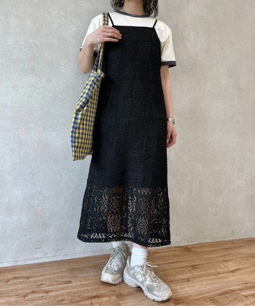 CPCM（シーピーシーエム）の「ブロックレースキャミワンピ（ワンピース・レディース・オフホワイト/ブラック/アイボリー・FREE）」の2枚目の写真