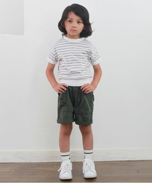 FITH(フィス)の「ボーダー 半袖リブTシャツ(Tシャツ/カットソー・キッズ・グリーン/グレー/ブラック・130/140)」の1枚目の写真