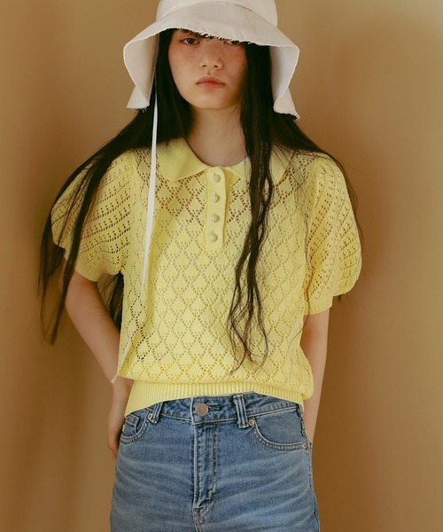 EFOLE（エフォル）の「透かし編み サマー ポロ ニット（ニット/セーター・レディース・ラベンダー/オフホワイト/オレンジ系その他2・FREE）」の3枚目の写真