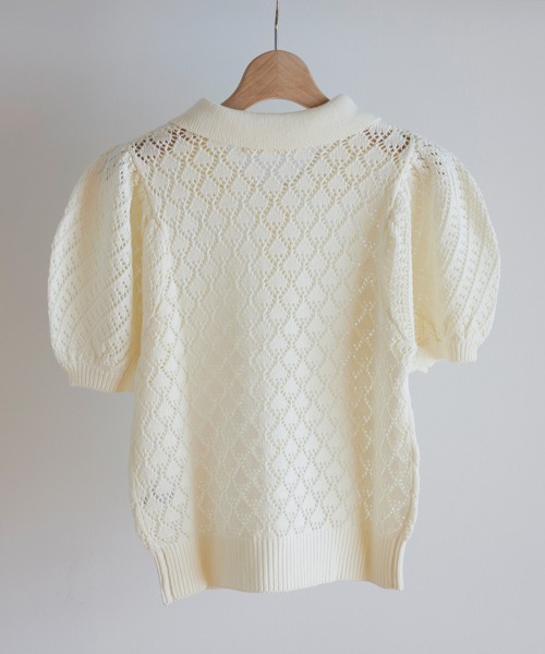 EFOLE（エフォル）の「透かし編み サマー ポロ ニット（ニット/セーター・レディース・ラベンダー/オフホワイト/オレンジ系その他2・FREE）」の6枚目の写真