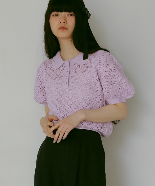 EFOLE（エフォル）の「透かし編み サマー ポロ ニット（ニット/セーター・レディース・ラベンダー/オフホワイト/オレンジ系その他2・FREE）」の12枚目の写真