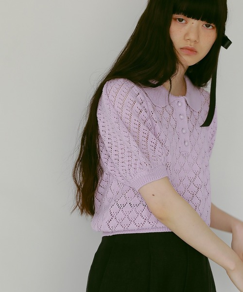 EFOLE（エフォル）の「透かし編み サマー ポロ ニット（ニット/セーター・レディース・ラベンダー/オフホワイト/オレンジ系その他2・FREE）」の13枚目の写真