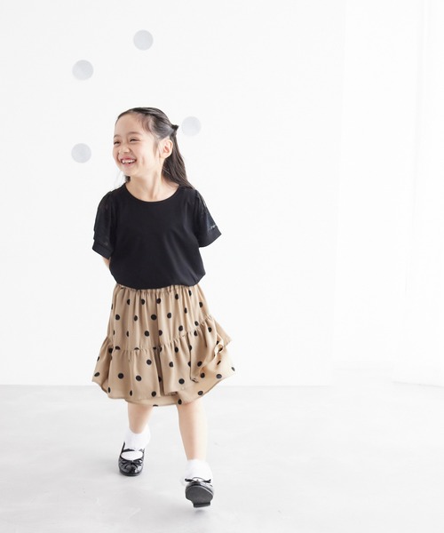 ROPE' PICNIC(ロペピクニック)の「【KIDS】リンクコーデ/ドット柄アシメントリーフリルスカート(スカート・キッズ・ブラック/ベージュ・110/120/130/140/150)」の17枚目の写真