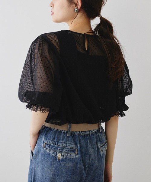 PUAL CE CIN（ピュアルセシン）の「水玉インドレースブラウス（シャツ/ブラウス・レディース・ブラック/オフホワイト・FREE）」の7枚目の写真