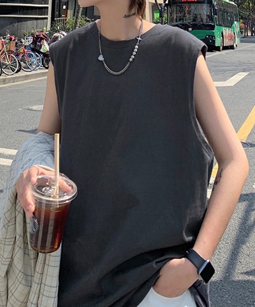 Anchor Smith(アンカー スミス)の「ビッグシルエットノースリーブTシャツ(タンクトップ・メンズ・スミクロ/ブラック/ホワイト・L/M)」の3枚目の写真