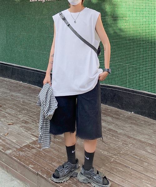 Anchor Smith(アンカー スミス)の「ビッグシルエットノースリーブTシャツ(タンクトップ・メンズ・スミクロ/ブラック/ホワイト・L/M)」の8枚目の写真