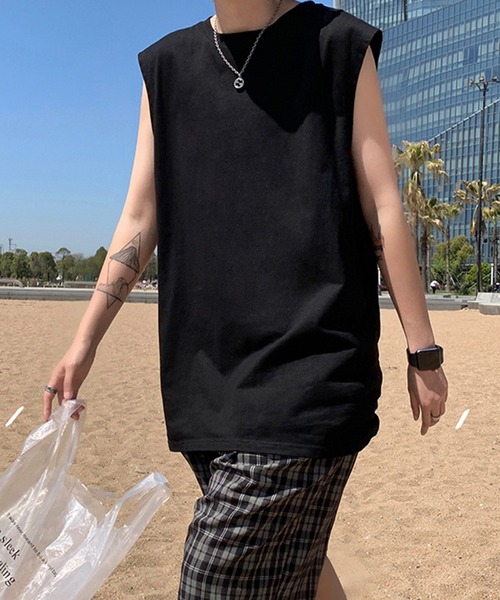 Anchor Smith(アンカー スミス)の「ビッグシルエットノースリーブTシャツ(タンクトップ・メンズ・スミクロ/ブラック/ホワイト・L/M)」の9枚目の写真