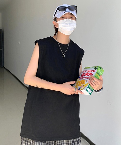 Anchor Smith(アンカー スミス)の「ビッグシルエットノースリーブTシャツ(タンクトップ・メンズ・スミクロ/ブラック/ホワイト・L/M)」の12枚目の写真