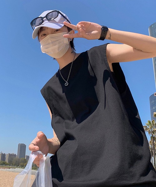 Anchor Smith(アンカー スミス)の「ビッグシルエットノースリーブTシャツ(タンクトップ・メンズ・スミクロ/ブラック/ホワイト・L/M)」の11枚目の写真