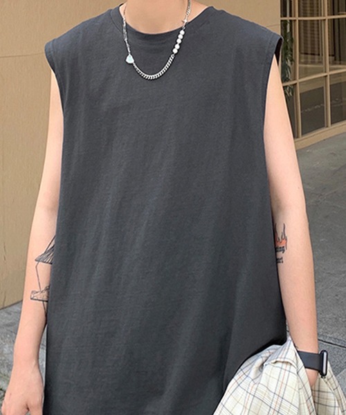 Anchor Smith(アンカー スミス)の「ビッグシルエットノースリーブTシャツ(タンクトップ・メンズ・スミクロ/ブラック/ホワイト・L/M)」の14枚目の写真