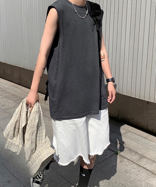 Anchor Smith(アンカー スミス)の「ビッグシルエットノースリーブTシャツ(タンクトップ・メンズ・スミクロ/ブラック/ホワイト・L/M)」の15枚目の写真