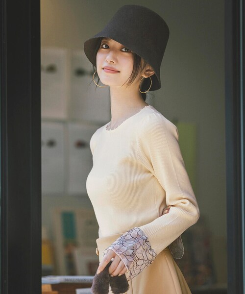 EDIT COLOGNE（エディットコロン）の「フェルトチューリップハット（ハット・レディース・ブラック/ブラウン・ﾌﾘ-）」の9枚目の写真