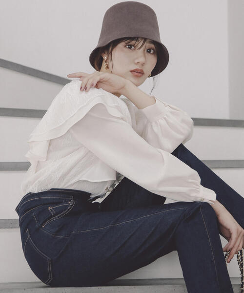 EDIT COLOGNE（エディットコロン）の「フェルトチューリップハット（ハット・レディース・ブラック/ブラウン・ﾌﾘ-）」の8枚目の写真